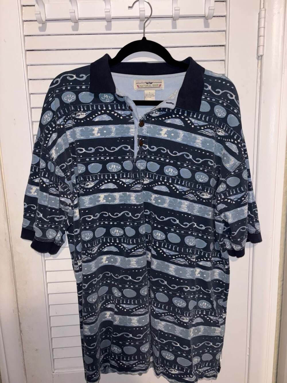 vintage 1990s Natural Issue blue patterned polo shirt
